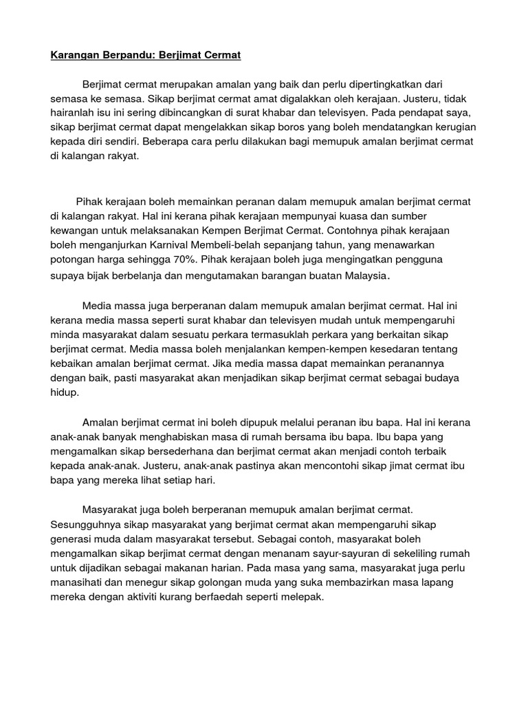 Karangan Sikap Berjimat Cermat Soalan Pdf