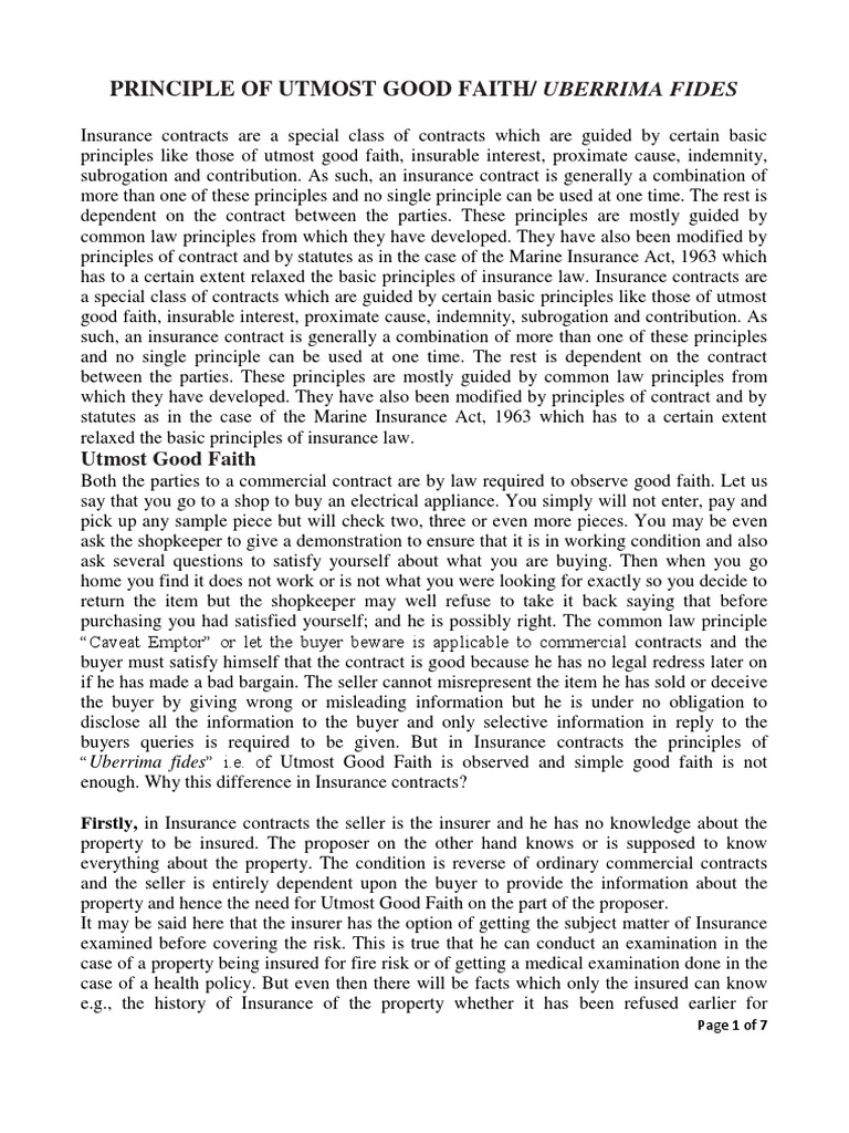 Principle of Utmost Good Faith PDF