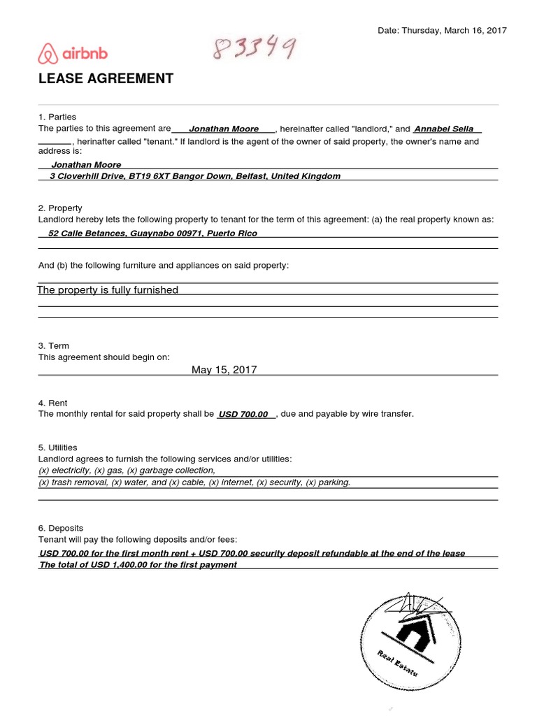 Pdfs83349 Airbnb Contract Leasehold Estate Landlord