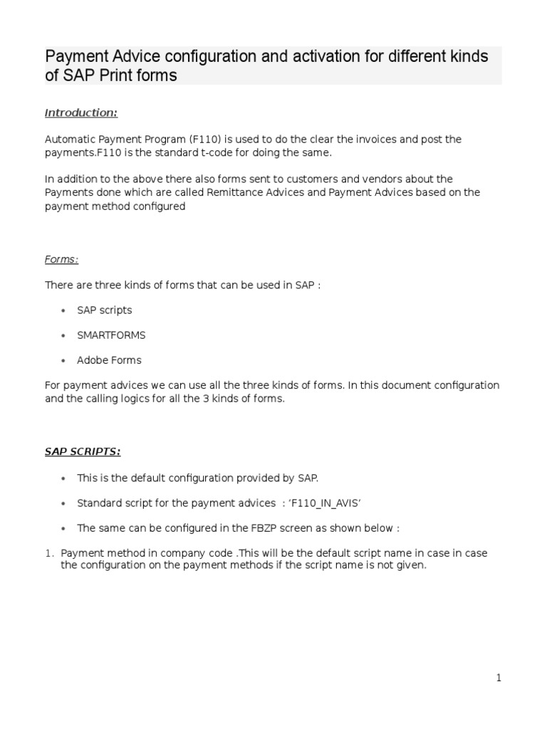 Payment Advice Configuration And Activation For Different Kinds Of SAP 