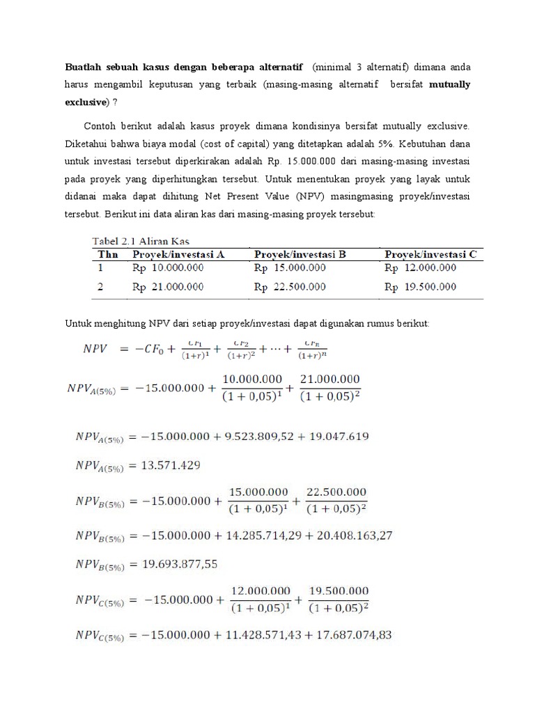 Buatlah Sebuah Kasus Dengan Beberapa Alternatif