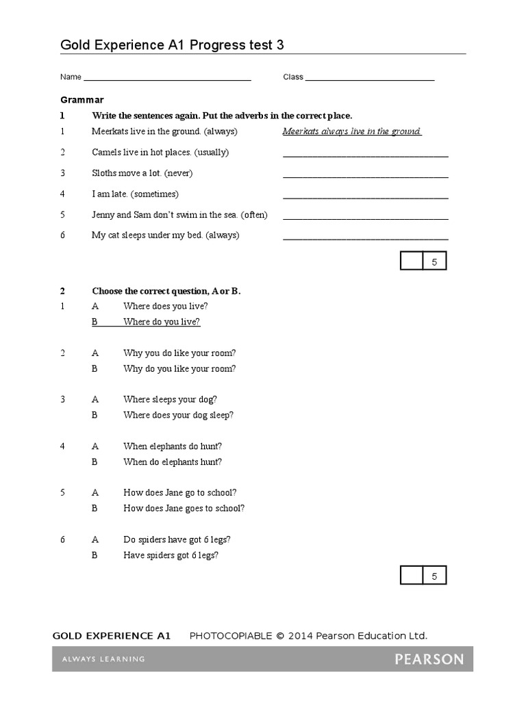 English Class A1+ Unit 3 Test A1 Progress Test 03 | Languages