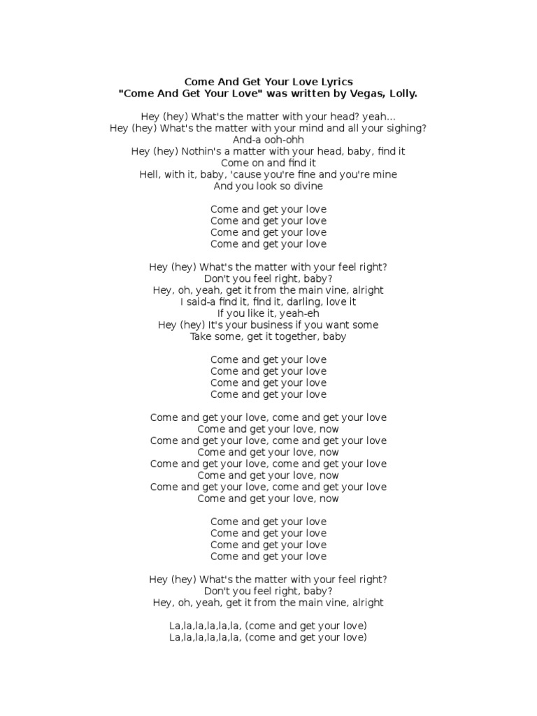 redbone come and get your love lyrics