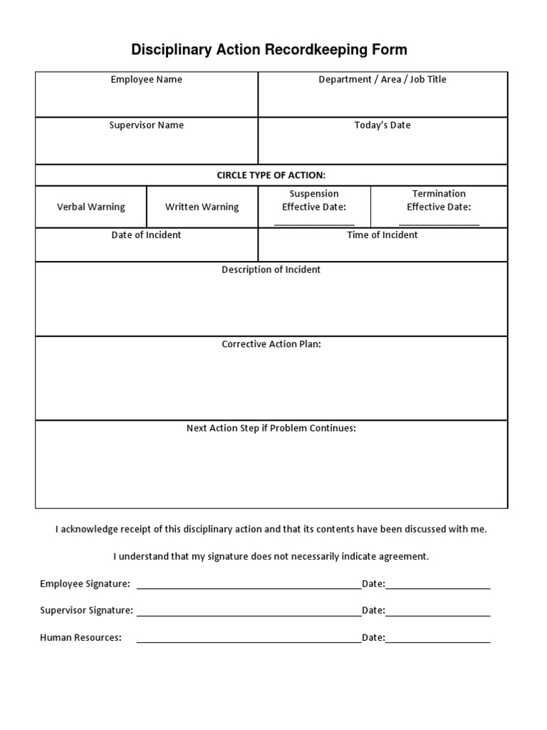 Disciplinary Action Record Form | PDF
