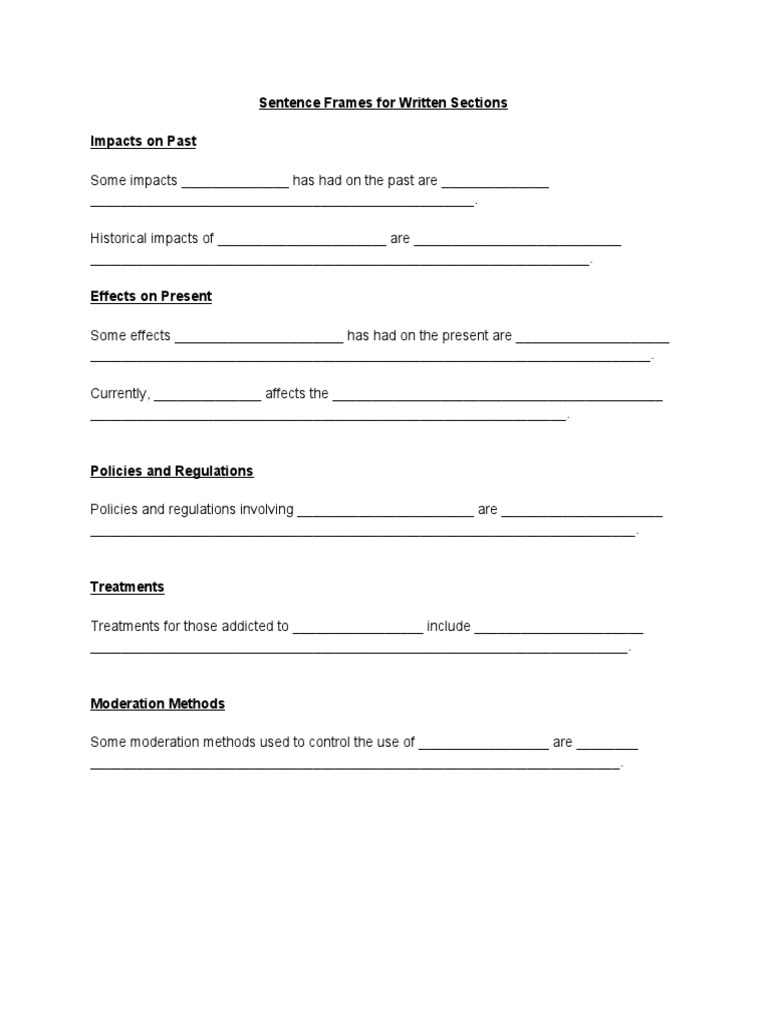 Sentence Frames For Written Sections Impacts On Past | PDF