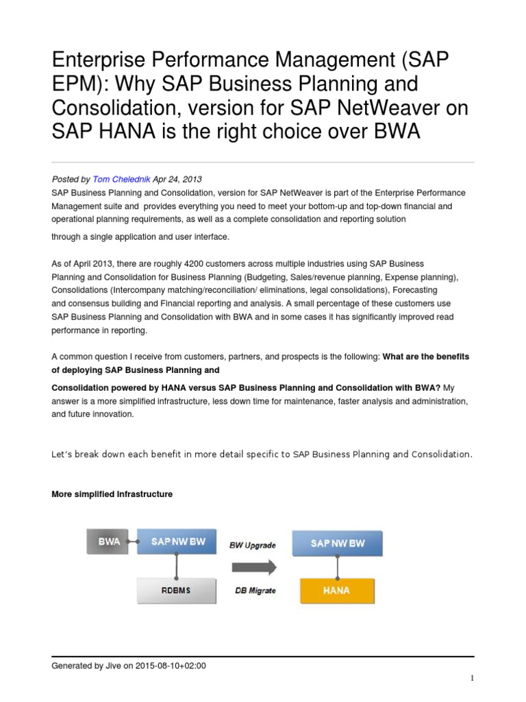 Benefits of SAP BPC on HANA | PDF | Sap Se | Information Technology