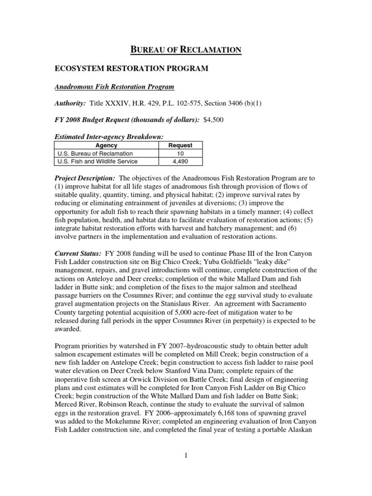 Anadromous Fish Restoration Program Overview | PDF | Reclaimed Water ...