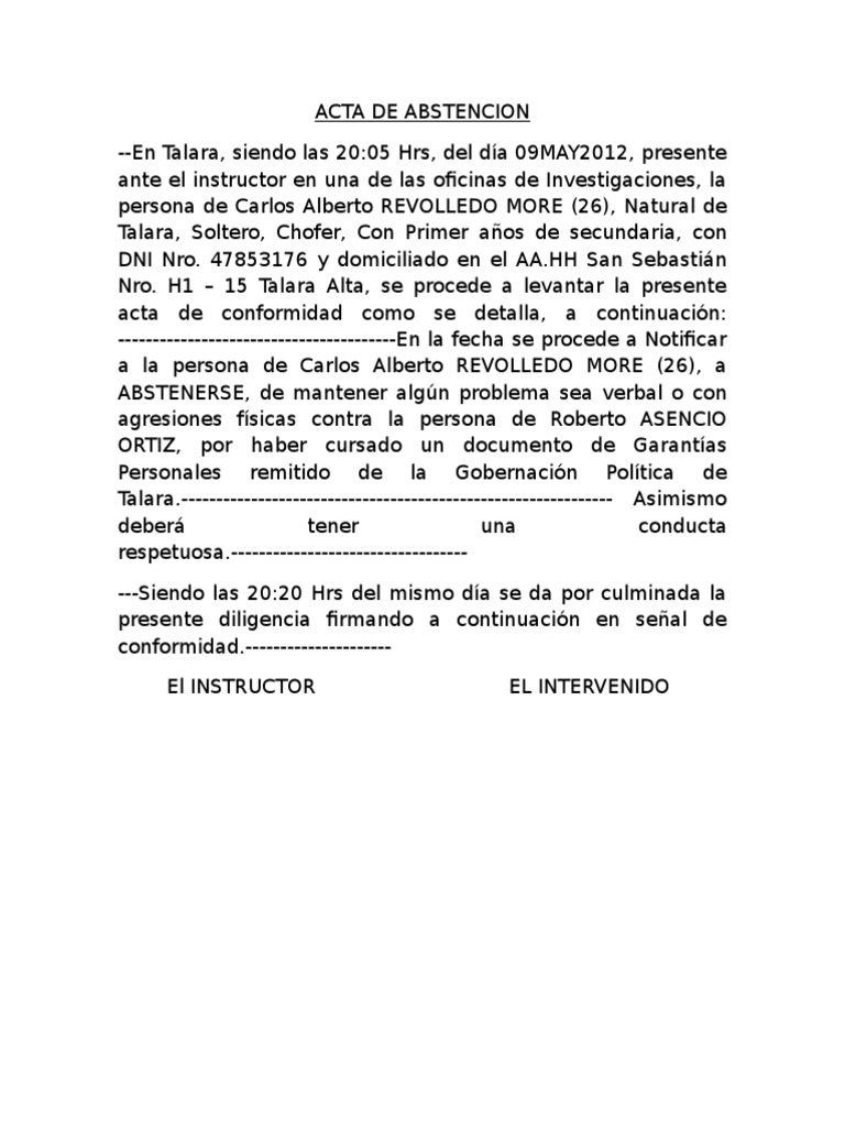 Acta De Abstencion Pdf