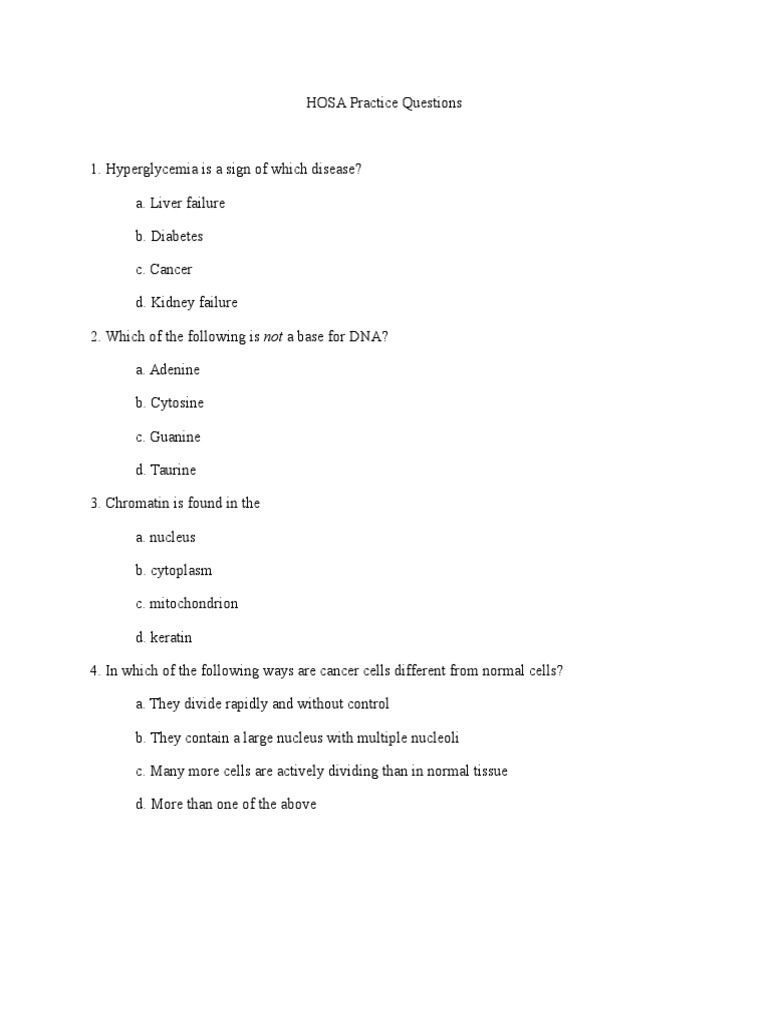 Hosa Practice Questions 1 Epithelium Vein