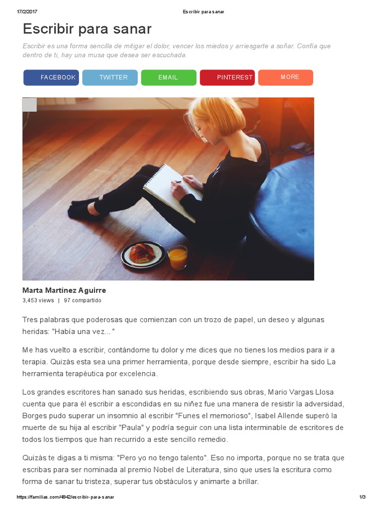 Escribir Para Sanar Pdf Bienestar Medicina