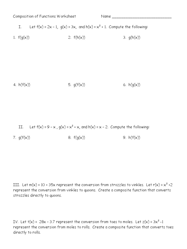 Composition of Functions Worksheet  PDF  Regarding Composite Function Worksheet Answers