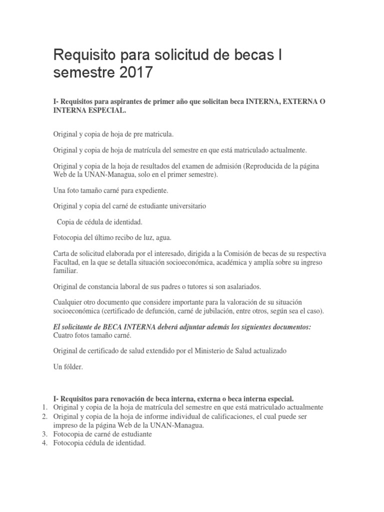 Requisitos para Solicitud de Becas UNAN | PDF | Business