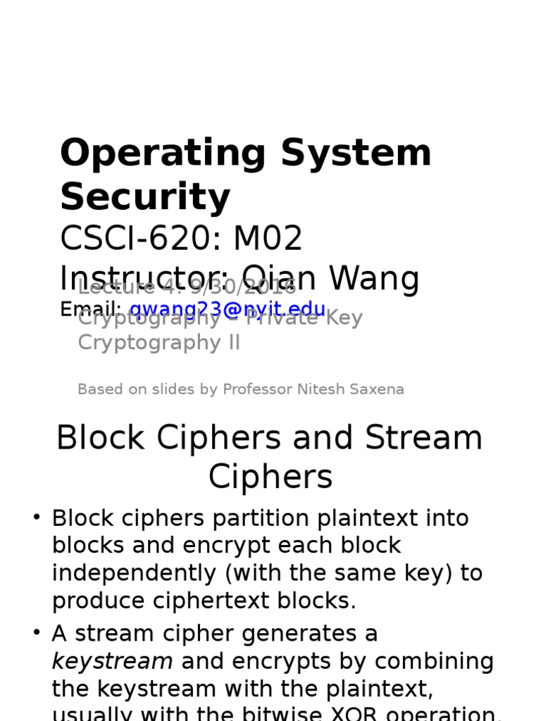 Block and Stream Ciphers Overview | PDF | Cryptography | Areas Of ...