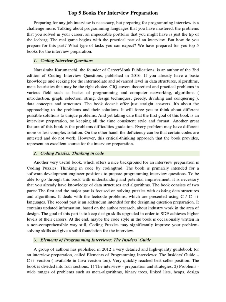 Top 5 Interview Prep Books Reviewed | PDF | Source Code | Computer ...