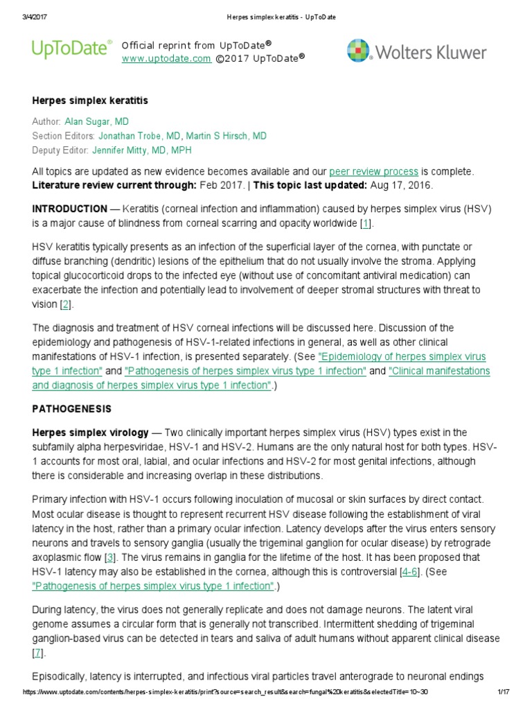 Herpes Simplex Keratitis UpToDate PDF Herpes Simplex Cornea