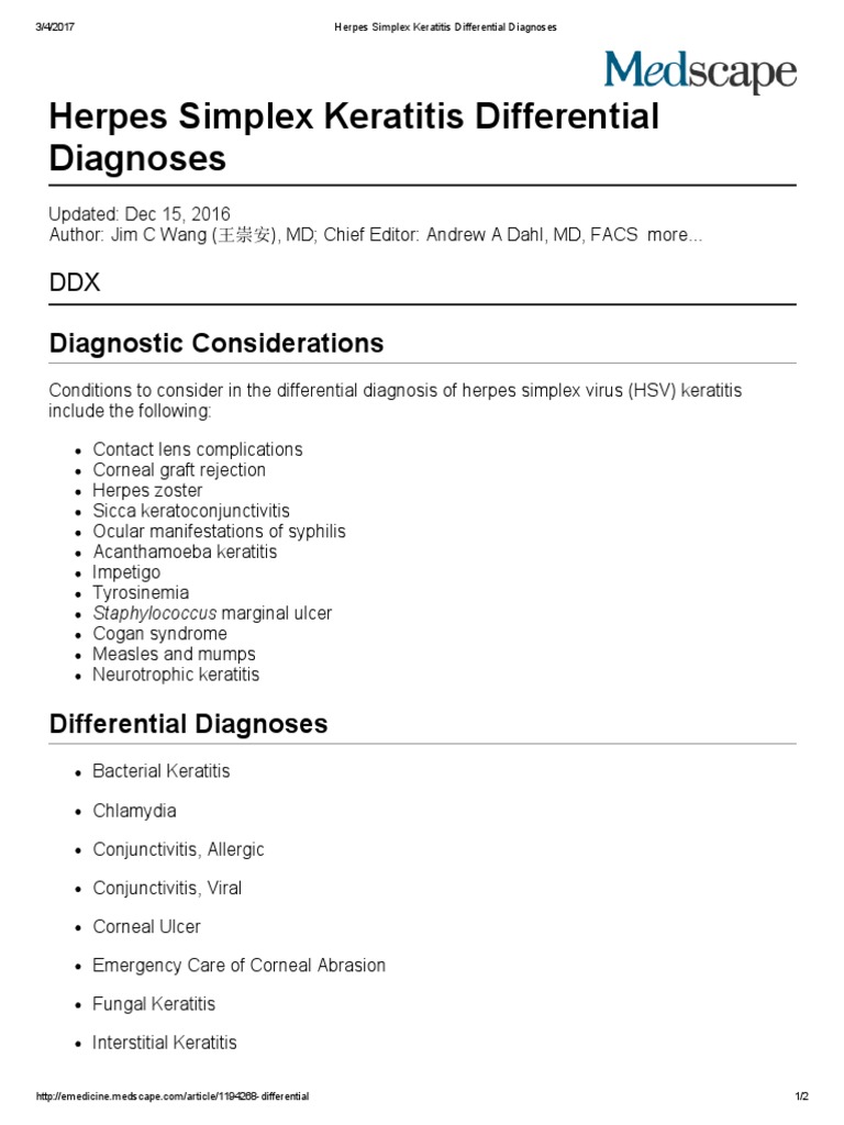 Herpes Simplex Keratitis Diagnosis Guide | PDF