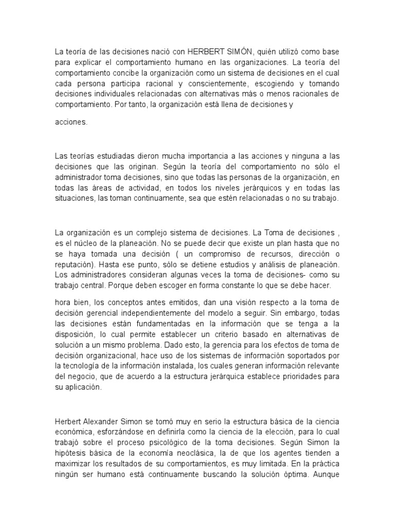 Teoría de la Toma de Decisiones de Simon | PDF | Toma de decisiones ...