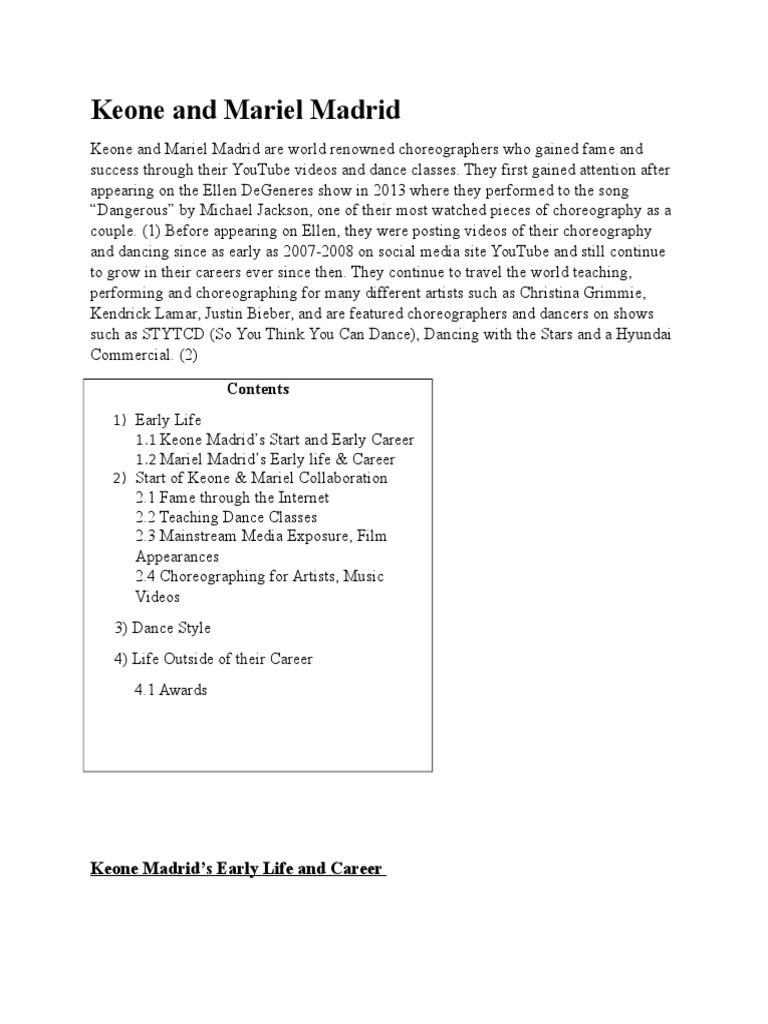 Keone and Mariel Madrid: Dance Innovators | PDF | Dances | Entertainment