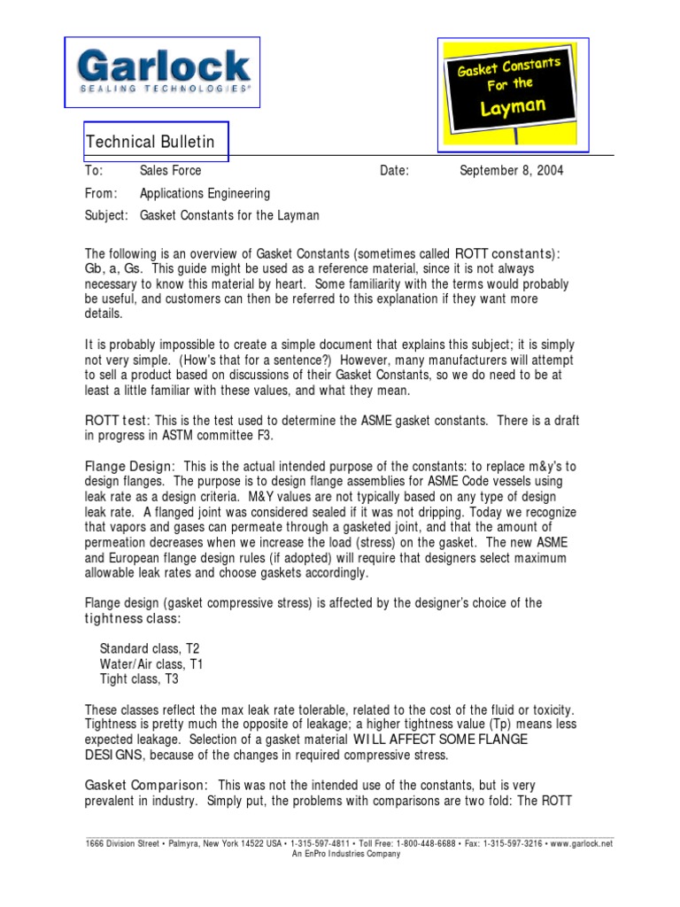 Gasket Constants For The Layman PDF Leak Mechanical Engineering