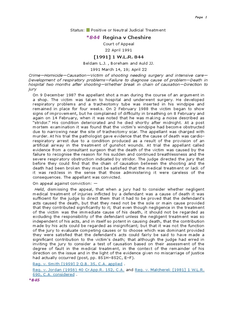 R V Cheshire PDF Negligence Causation (Law)