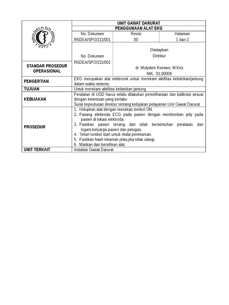 SOP Penggunaan Alat EKG 