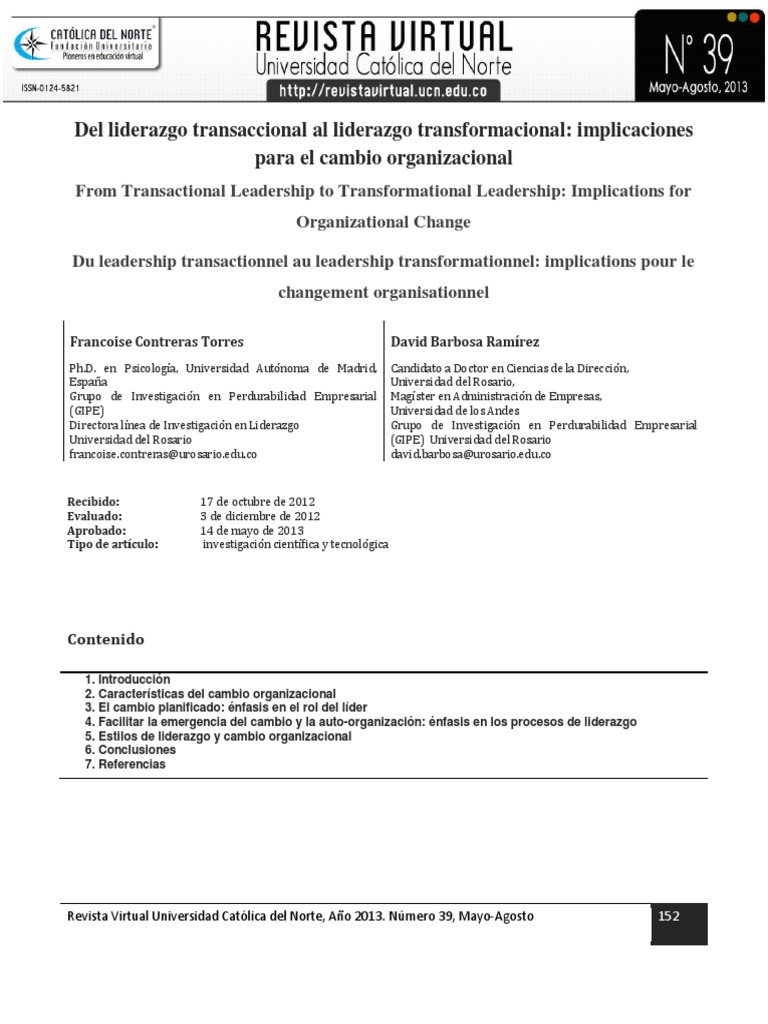 Liderazgo y Cambio Organizacional | PDF | Gestión del cambio | Liderazgo