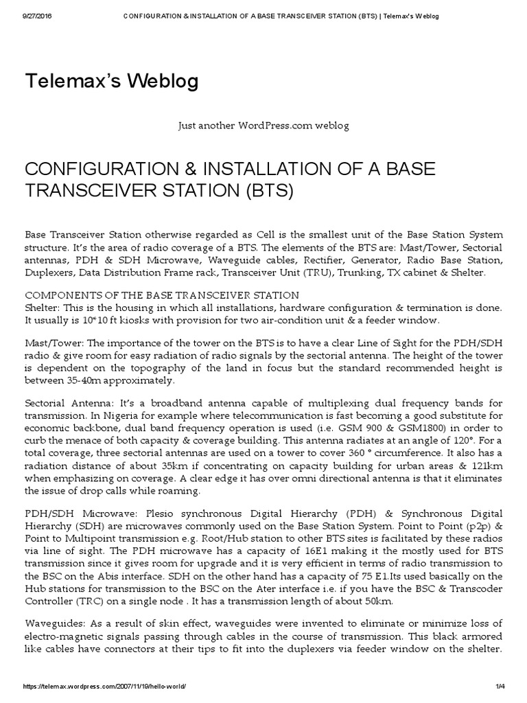 Configuration and Installation of a Base Transceiver Station (BTS | PDF ...