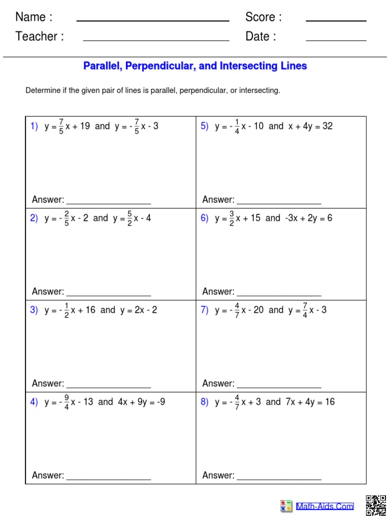 worksheet Parallel Perpendicular And Intersecting Lines Worksheets parallel and perpendicular lines worksheet equivalent ratios free answers 1495266348 answershtml