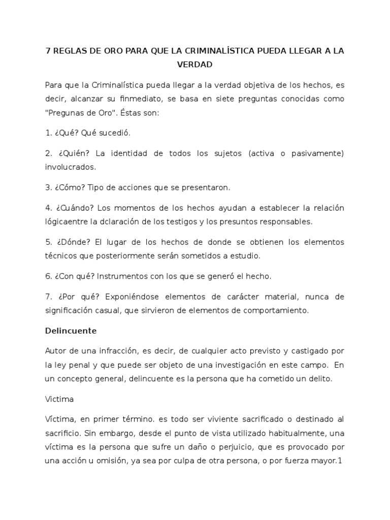 7 Reglas de Oro Para Que La Criminalística Pueda Llegar a