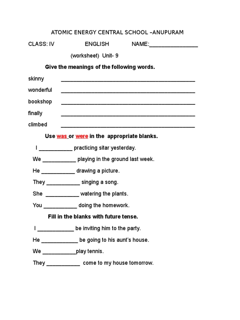 class 4 english unit 9 lesson 1 2