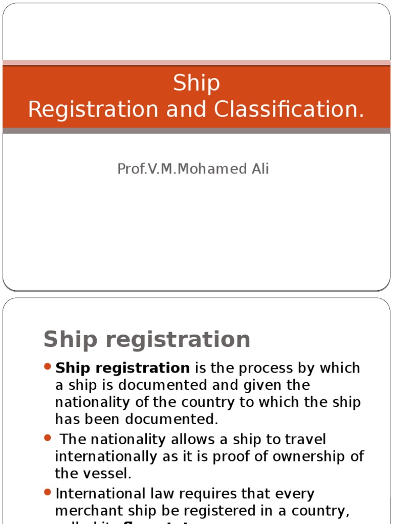 Ship Registration and Classification. Shipping Water Transport
