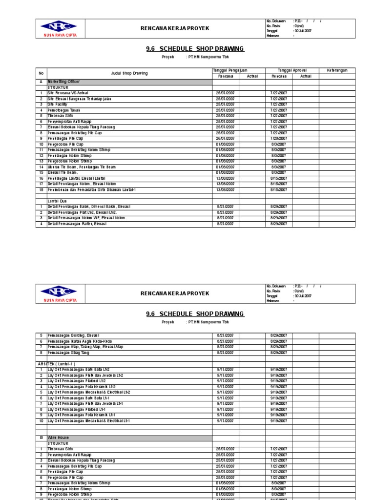 Shop Drawing Schedule for PT.HM Sampoerna | PDF