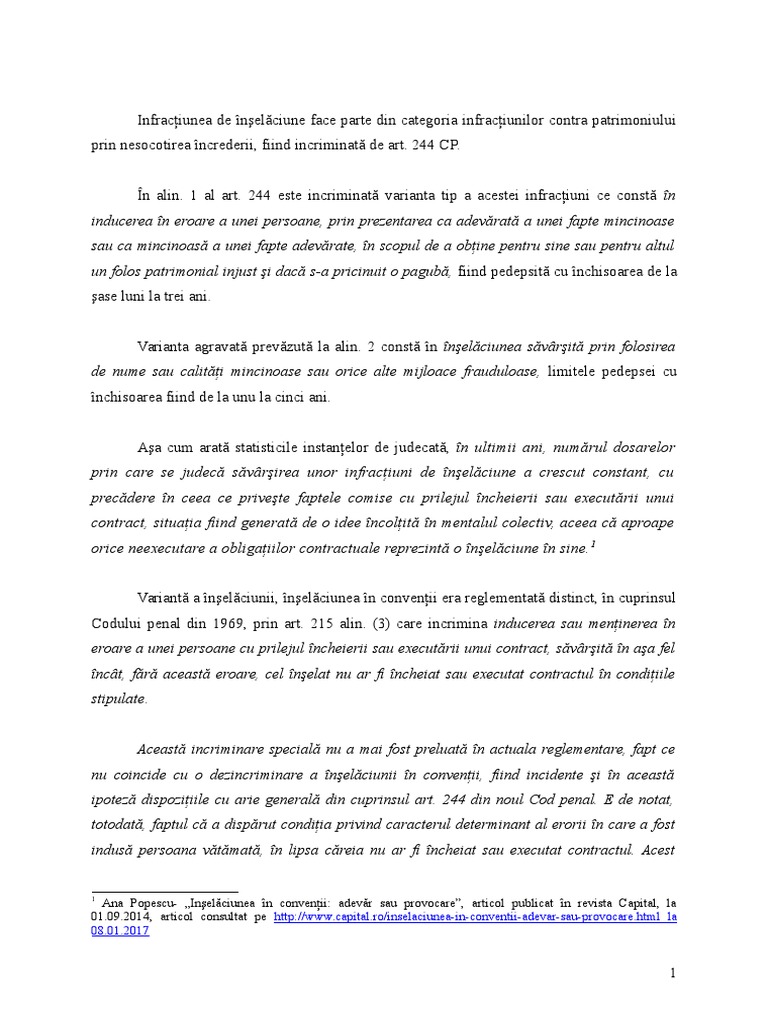 Inselaciunea In Conventii In Noul Cod Penal