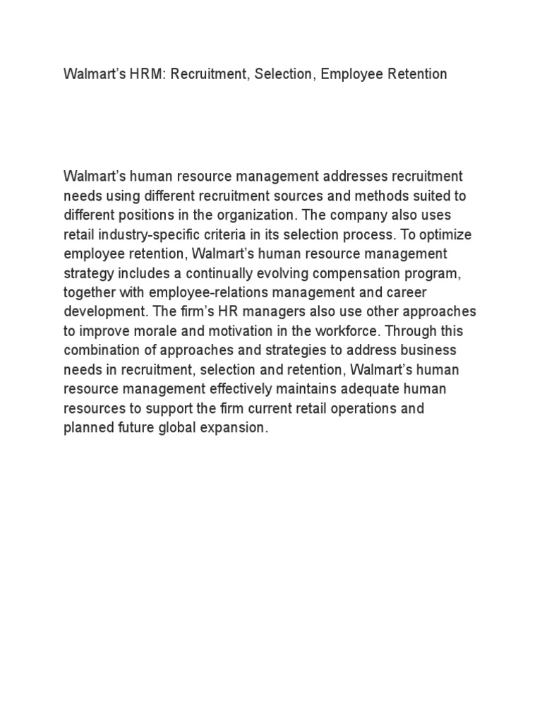 Walmart HR PDF Human Resource Management Recruitment