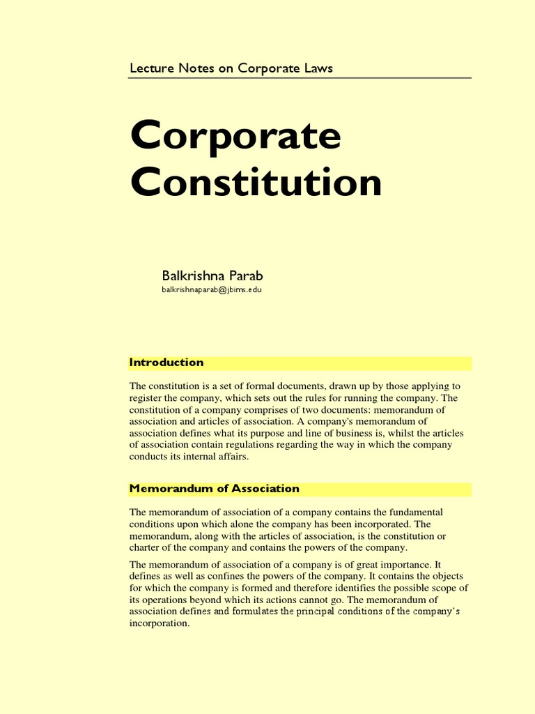 Law 05 Company Law 04 Corporate Constitution Notes 20170314 Parab