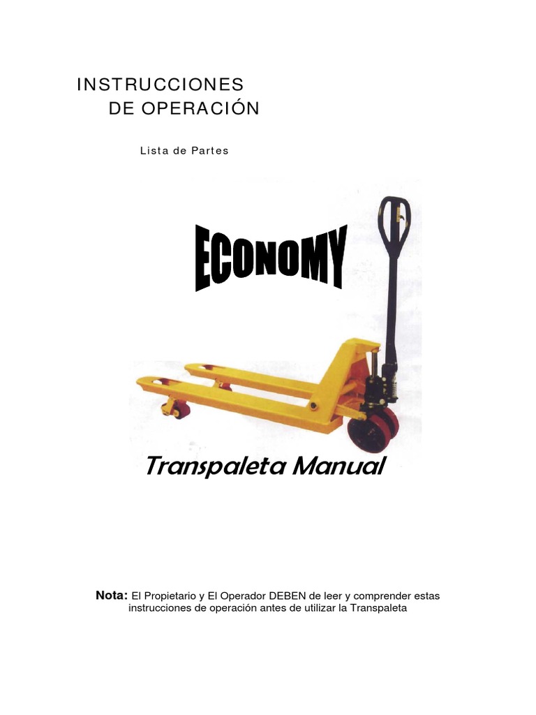 Manual de Operación Transpaleta Manual | PDF | Bomba | Eje