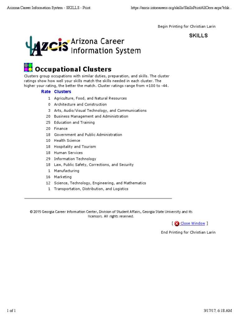 Arizona Career Information System - Skills Occupational Clusters ...
