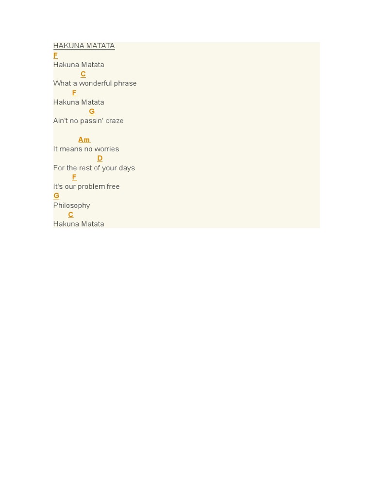 Ukulele Chords for Hakuna Matata | PDF