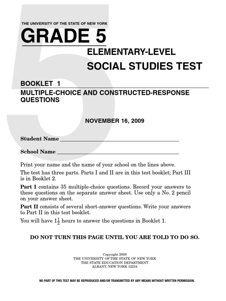 Nov 2009 Grade 5 Social Studies Test PDF Iroquois United States