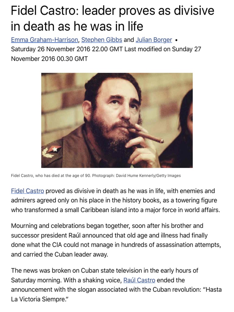 Fidel Castro: Divisive Legacy in Death | PDF | Fidel Castro | Cuba