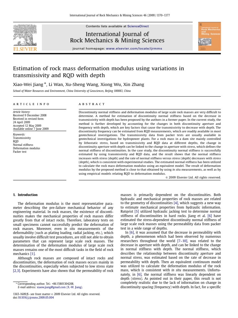 Estimation of Rock Mass Deformation Modulus Using Variations in ...