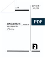 Norma Covenin 0269-1998 (Ensayo) Agregado Grueso Densidad y Absorcion PDF