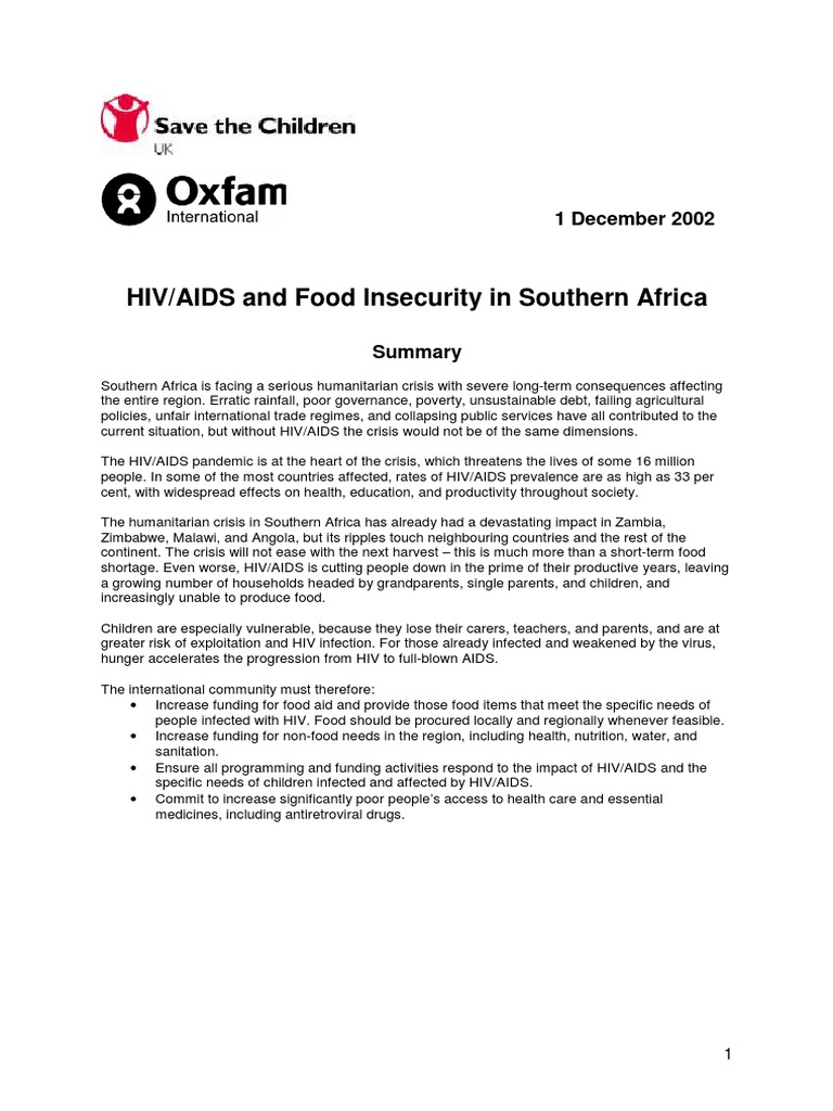 HIV/AIDS and Food Insecurity in Southern Africa | PDF | Hiv/Aids | Food ...