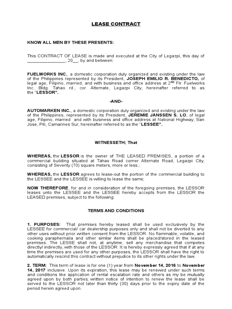 Lease Contract Lease Government