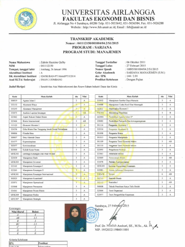 Academic Transcript - Zahrin Haznina Qalby | PDF