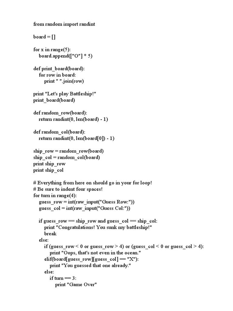 Python Battleship Game | PDF