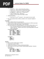 Lecture Notes For DBMS: Relational Algebra