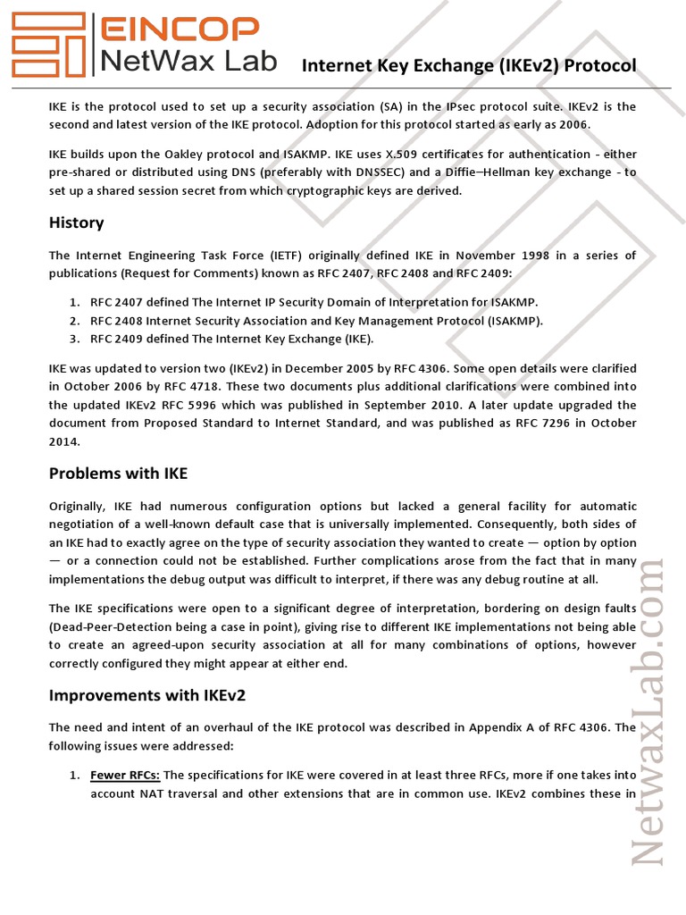 Internet Key Exchange (IKEv2) Protocol | PDF | Areas Of Computer Science |  Network Architecture