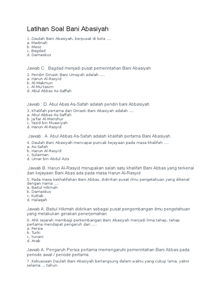 Latihan Soal Bani Abasiyah