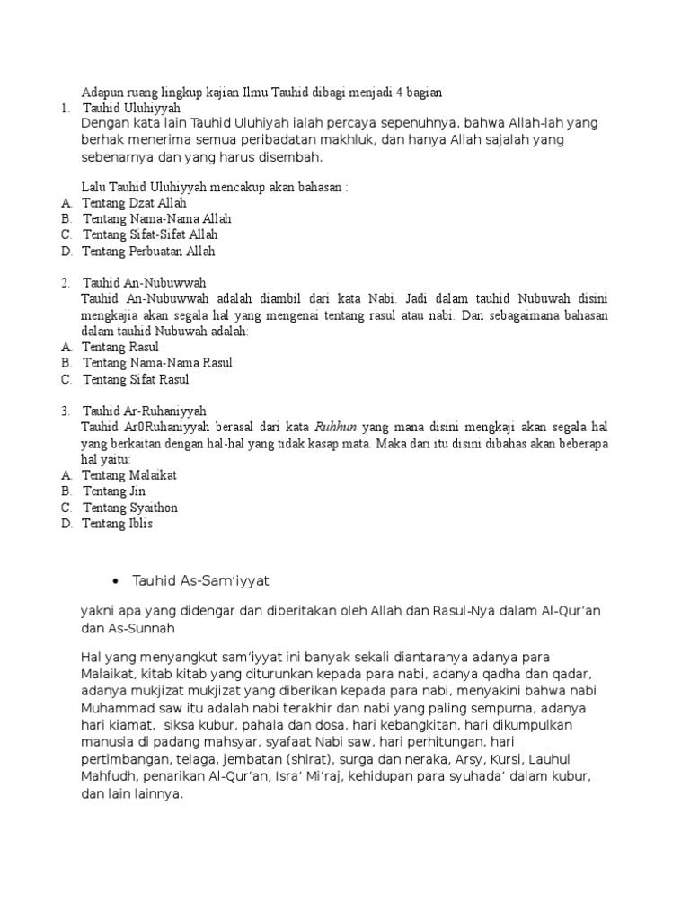 Adapun Ruang Lingkup Kajian Ilmu Tauhid Dibagi Menjadi 4 Bagian Pdf